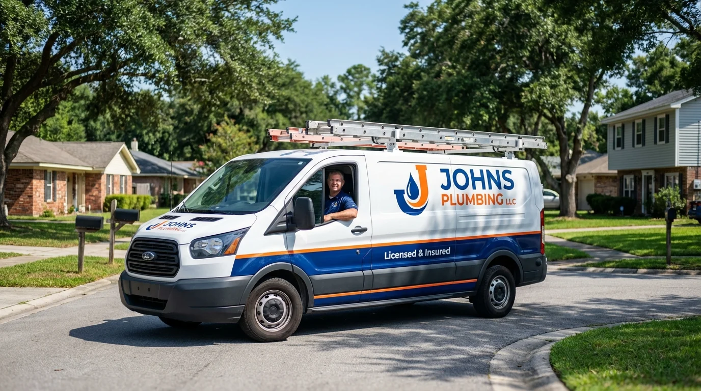 Johns Plumbing LLC service van in Union, ME