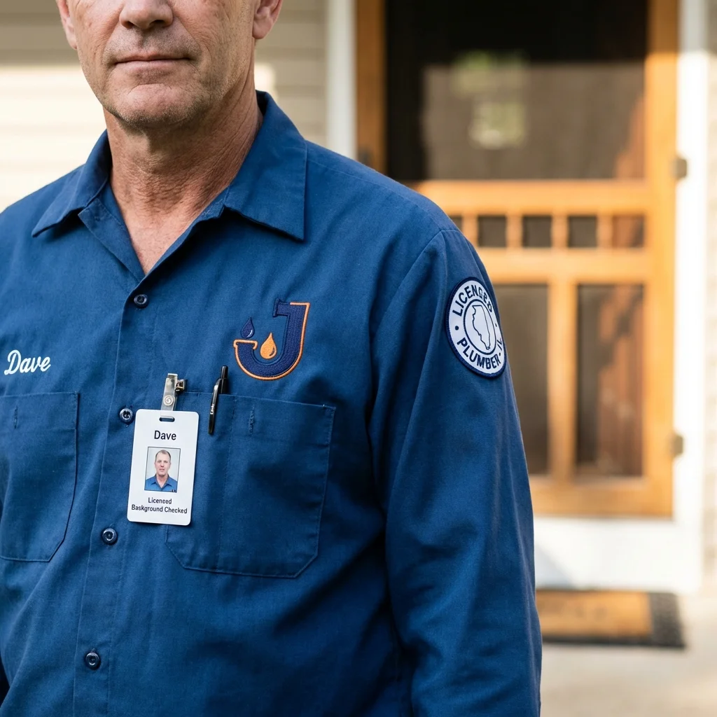 Licensed plumber showing ID badge in Union, ME