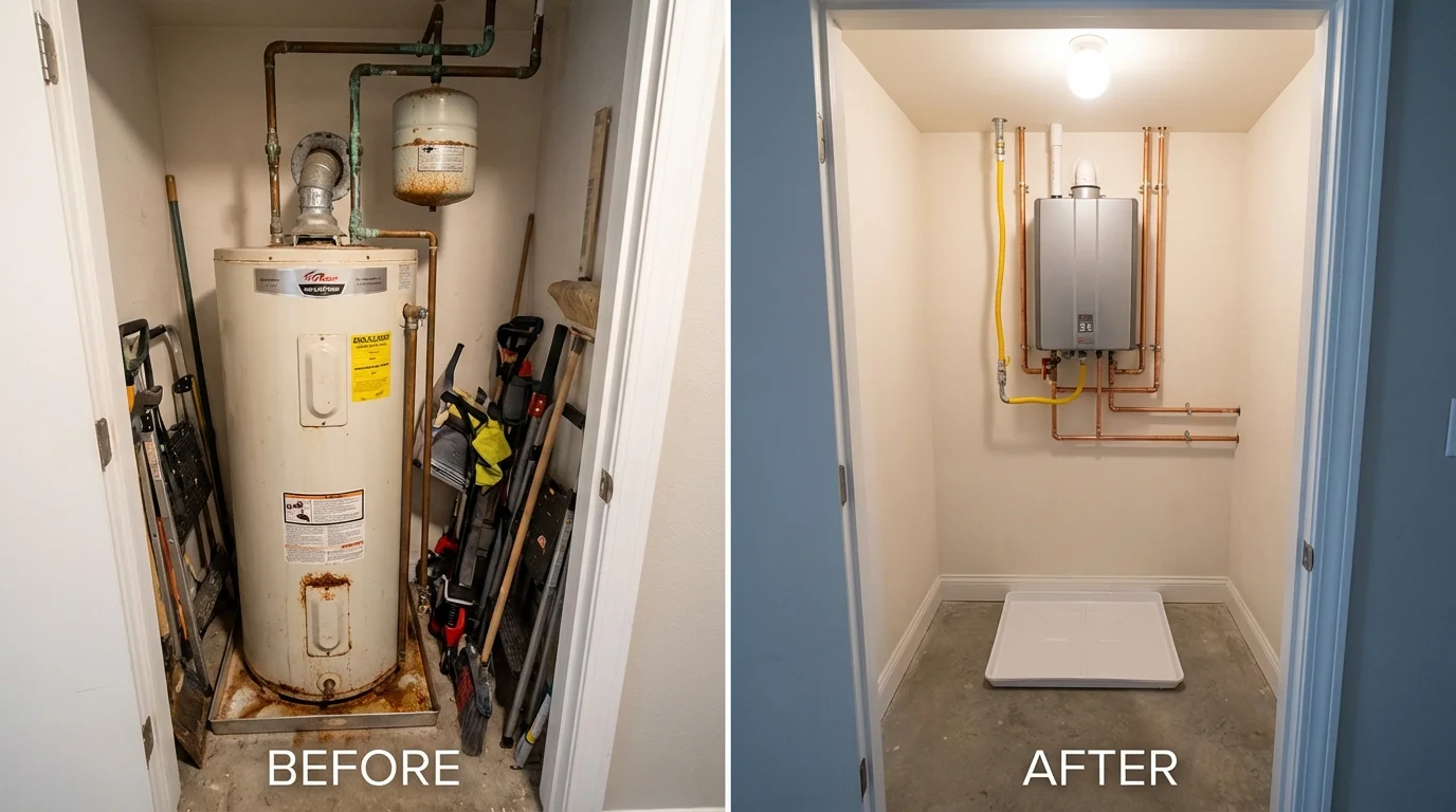 Tank water heater versus wall-mounted tankless unit comparison for Union, ME homeowners